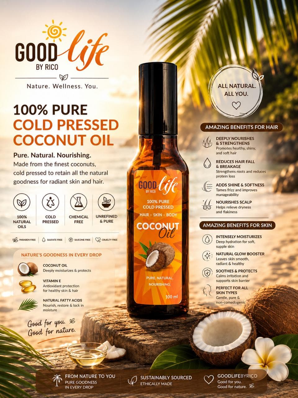 Pure Cold Pressed Coconut Oil for Hair & Skin